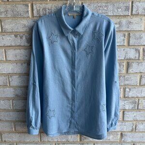 My Danielle Long Sleeve Linen Blend Edge Stars Button Down Women's Size M
